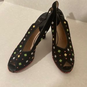 Vintage peep toe beaded heels